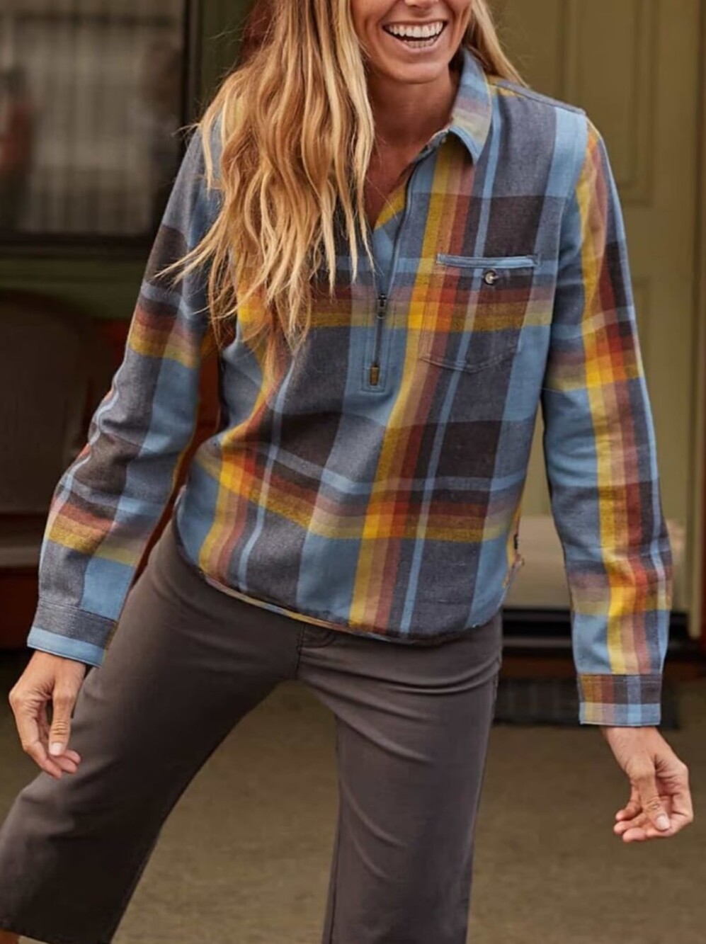 Toad&co Bodie Dos Half Zip Plaid Shirt Size Medium Elbow Patch